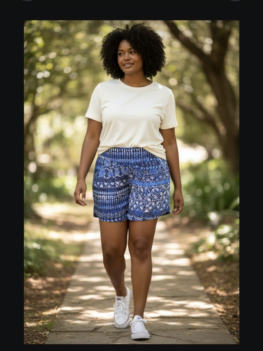 Absolute Angel Blue Patterned High-Waist Smocked Shorts